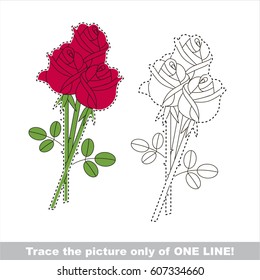 Red Rose Bouquet. Dot to dot educational game for kids.