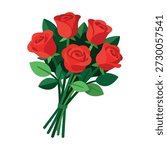 Red Rose Bouquet flat vector illustration for Valentine