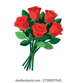Red Rose Bouquet flat vector illustration for Valentine's Day, anniversary, wedding, celebration