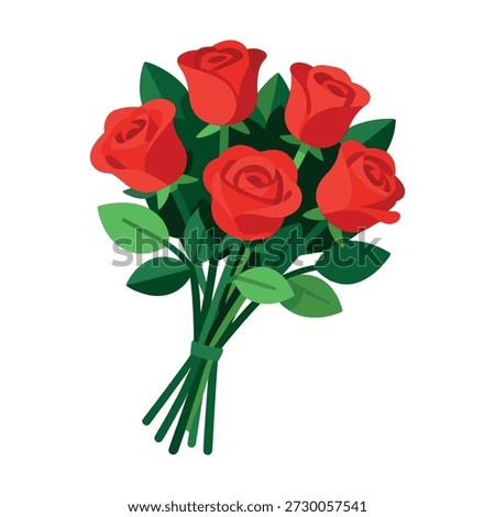 Red Rose Bouquet flat vector illustration for Valentine's Day, anniversary, wedding, celebration