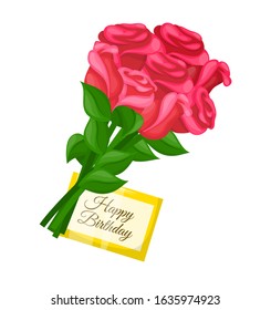 Red rose bouquet with greeting card for celebration Birthday party decorations vector illustration