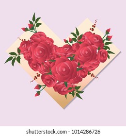 red rose bouquet with heart shape frame,flower vector illustration for invitation,greeting card and presentation,valentines day