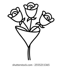 Red Rose Bouquet with Love Note Line Art.