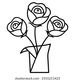 Red Rose Bouquet with Love Note Line Art.