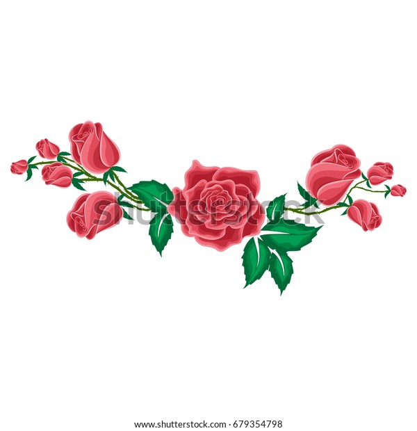 Red Rose Buds Roses Cartoon Style Stock Vector Royalty Free 679354798