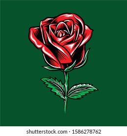 Red rose cartoon style Floral decoration, valentine greeting card
