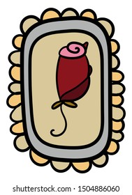 Red rose cartoon style. Rose in frame. Funny and elegant. - Vector. Vector illustration