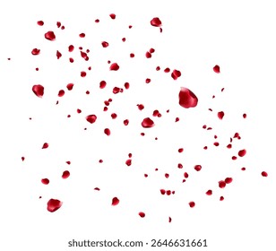 Red rose and cherry blossom falling Elements for Valentine's Day, Mother's Day, March 8. sakura petals on fake transparent background, isolated