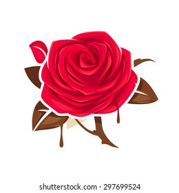 Red rose with chocolate leaves