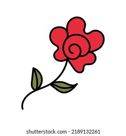 Rote Rose, Nahaufnahme im Doodle-Stil auf weißem Hintergrund. isoliertes Vektorbild zur Verwendung in Notizblöcken oder Webdesigns