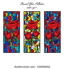 Red rose collection stained glass decorative pattern colored mosaic