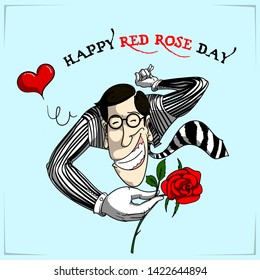 Red Rose Day Happy Vector İllusturation character