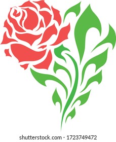 Red rose digital symbol, colorful vector image