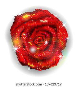 Red rose embroidered with sequins