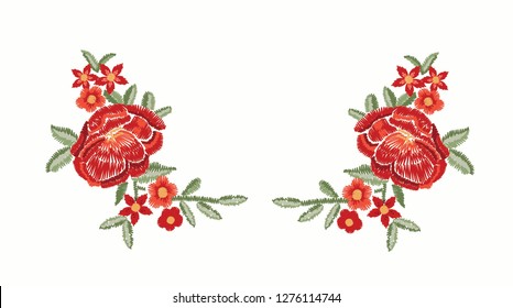 Red Rose Embroidery  Embroidered Red Flowers