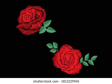 red rose embroidery hand drawn 