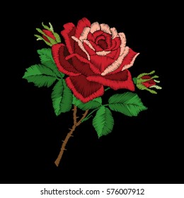 Red Roses Embroidery On Black Background Stock Vector (Royalty Free ...