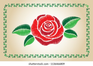 Red Rose Embroidery Vector