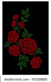 Red Rose Embroidery Vector