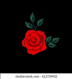 red rose embroidery vector