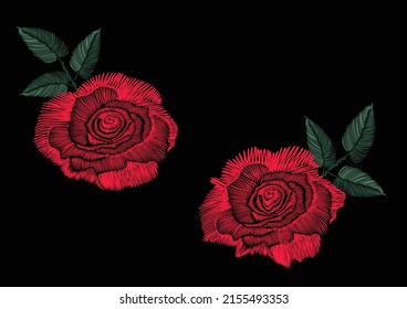 red rose embroidery vector hand drawn design