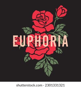 Red Rose Euphoria Vector with Black Background
