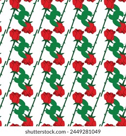 Red rose in flat style. Simple seamless pattern.