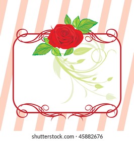 Red rose with floral ornament. Decorative frame. Vector