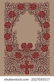 Fundo de arte de flor de rosa vermelha Quadro floral em estilo art nouveau