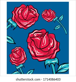 red rose flower with bold line art pattern. vector eps10.