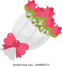 Red Rose Flower Bouquet with Bow Vector Color Icon Concept, Love and romance symbol on white background, Valentines day Sign, Wedding Day Present Stock