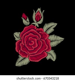 Red Rose. Flower. Embroidery.