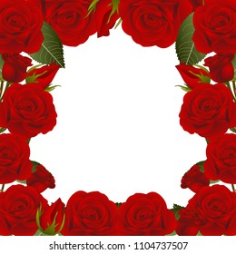 Red Rose Flower Frame Border. isolated on White Background. Vector Illustration.