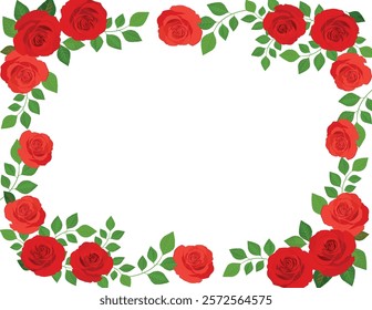 Red rose flower frame vector illustration.