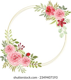 red rose flower frame with watercolor