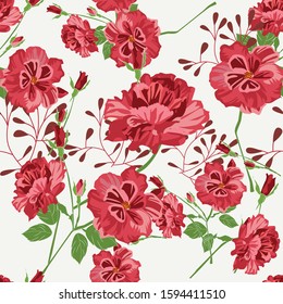 Red rose flower and green leave seamless pattern,botanical style for textile printed or paper card background
