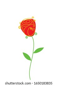 Red rose flower with green leaves. Line icon. Simple rose. 8 March Women's day. Vector illustration