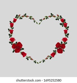 Red rose flower heart frames isolated on light gray background. Flower Collection for your design. EPS 10 vector illustration.