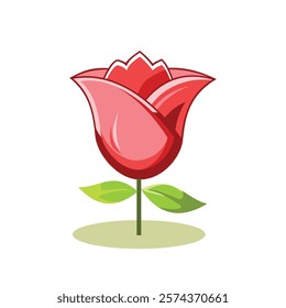 red rose flower icon, cartoon style