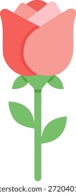 Icono rojo de la flor de la rosa en estilo plano del diseño, símbolo romántico de la flor para el amor y el día de San Valentín, Ilustración vectorial aislada