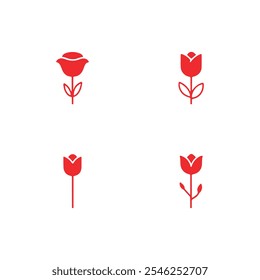 A red rose flower icon set vector illustration in white background.
