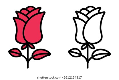 Red Rose flower icon. Vector floral illustration