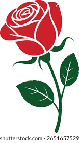 Red Rose Flower Icon, Vector Graphic for Love, Romance, or Wedding Design