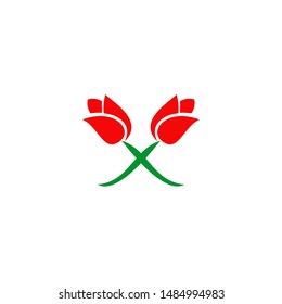 Red rose flower logo design vector template