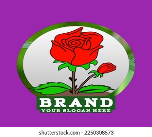 Red rose flower logo vector isolated purple background.