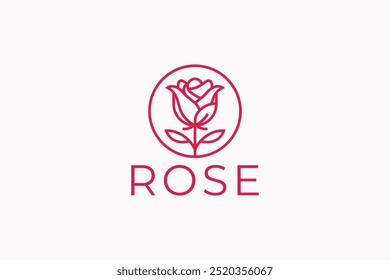 Flor de Rosa Vermelha Minimalista Logotipo Amor Romântico Beleza Símbolo