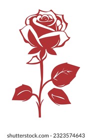 Red rose flower outline contour silhouette vector drawing.Floral beautiful wedding element.Stencil tattoo design.Decor.Decoration.Vinyl wall sticker decal.Plotter laser cutting.Beauty salon logo.DIY
