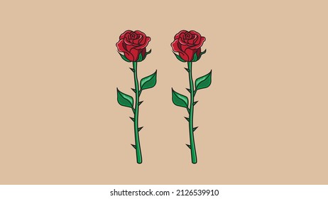 Red rose flower outline vector illustration