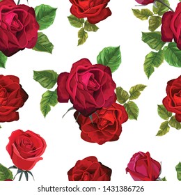 Red rose flower seamless pattern -vector illustrstion