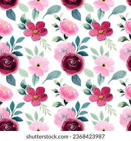 Red rose flower seamless pattern with watercolor for background, fabric, textile, fashion, wallpaper, wedding, banner, sticker, decoration etc.